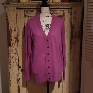 NWOT Women's LOFT L Pink V-neck Button Up Sweater